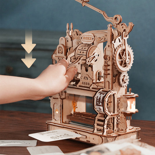 DIY Miniature Printing Press Model – Classic Plate-Making Press with LED Light